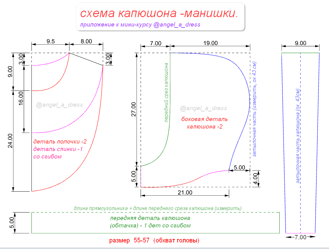 Размеры капюшонов. Манишка с капюшоном выкройка. Капор женский выкройка со складками сзади выкройка. Съемный капюшон выкройка. Выкройка съемного капюшона для женщин.